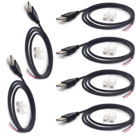 minidodoca 6Pcs 3.3Ft 22AWG USB 2.0 Male 2Pin Pigtail Cable, 3A 3V 5V 9V 12v 24v USB Type A 2 Core Bare Wire Open End Extension Cable with 6Pcs Quick Wire Cable Connector for DIY Repair Cable