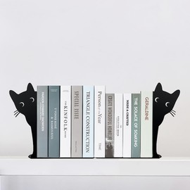 2 Sets Peeping Cat Bookends,Metal Cat Book Ends for Heavy Books for Shelves Decorative,Bookshelf Decor Home Office Desk for Cat Lover Gifts Black (Cat 2PCS)