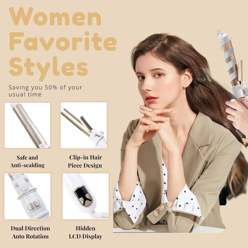 Automatic Curling Wand 28mm/1.1 inch Rotating Curling Iron for Short
