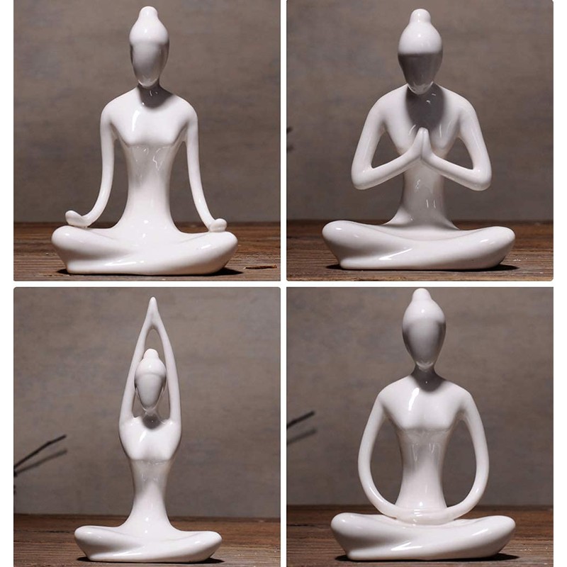 OwMell Lot of 4 Meditation Yoga Pose Statue Figurine Ceramic
