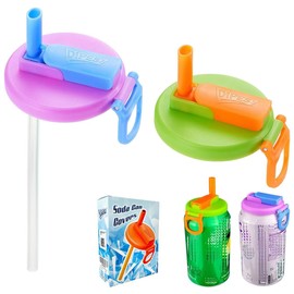 DIPESI 2 Color Soda Can Lids with Straw- Set of 2, Reusable pop can lids for Canned,BPA-Free Can Covers for Soda, Leak-Proof Design(Purple & Green)