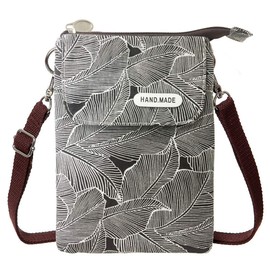 WITERY Small Canvas Cell Phone Purse Wallet- Handmade Cute Leaf Pattern Cross Body Phone Pouch with Shoulder Strap for Women Teen Girls