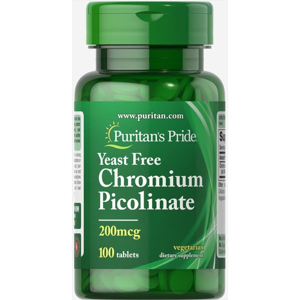 Puritans Pride Chromium Picolinate 200 mcg Yeast Free Tablets, 100 Count