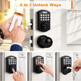 Probrico Smart Fingerprint Door Lock for Front Door,Electronic Keyless Entry Door Lock Deadbolt with Handle Set,Door Knob with Smart Keypad Deadbolt Lock,Auto Lock,App,Black