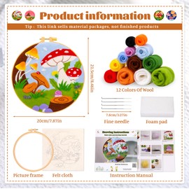 Mayboos Needle Felt Starter Set, Felt Painting Kit for Beginners Wool Needle Felt Set with Felt Needle, Picture Frame, Foam Pad and Instructions, Used for Home Decoration (Mushroom Painting)