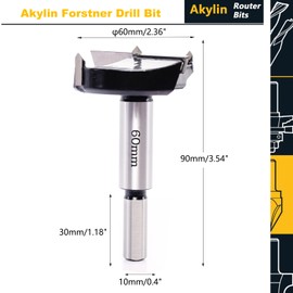Akylin Forstner Drill Bit 60mm - Carbide Tipped Forstner Bit - Hex Shank Wood Hinge Drilling Hole Saw Cutter, for Auger Opener, Drilling Boring Bit