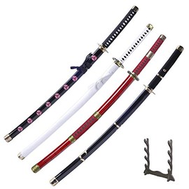 Sword Vally Zoro Knife Set with Display Rack - Shusui+Wado+Kitetsu+Yubashiri - Cosplay Anime Sword Iron Blade Carving Symbol (Shusui+Wado+Kitetsu+Yubashiri, 51.2″)