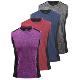 Rosyline 4 Pack Men's Workout Tank Tops Quick Dry Gym Muscle Tee Bodybuilding Fitness Sleeveless Shirts Black/Navy/Red/Purple S