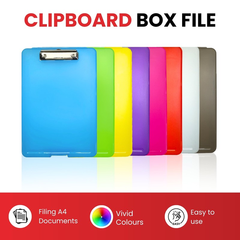 Pack of 2 A4 Clear Clipboard Box Files - Storage