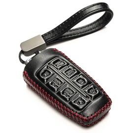 Vitodeco Leather Smart Key Fob Case Compatible with Genesis GV70, GV80, G70, G80, G90 2021-2022(8-Button, Black/Red)