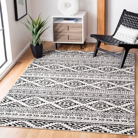 SAFAVIEH Tulum Collection Area Rug - 6' x 9', Ivory & Black, Moroccan Boho Tribal Design, Non-Shedding & Easy Care, Ideal for High Traffic Areas in Living Room, Bedroom (TUL272B)