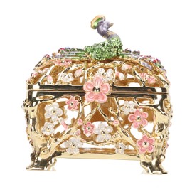 Peacock Trinket Boxes Hand Painted Finish Exquisite Beautiful Rhinestones Hinged Trinket Boxes for Living Room Gold