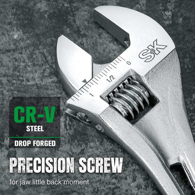 SK 3-Piece Adjustable Wrench Set, 6-Inch, 8-Inch, 10-Inch, Cr-V Steel,