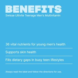 Swisse Ultivite Teenage Men's Multivitamin - with B Vitamins, Magnesium, Iron and More To Support General Health - 60 Tablets