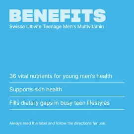 Swisse Ultivite Teenage Men's Multivitamin - with B Vitamins, Magnesium, Iron and More To Support General Health - 60 Tablets