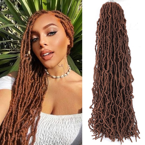 Faux Locs Crochet Braids Hair 6 Packs Super Long Goddess Locs Crochet Hair Curly Wavy Soft Locs Braiding Hair for Women Pre-Looped Synthetic Afro Roots Braid Collection (30 Inches, 30#)