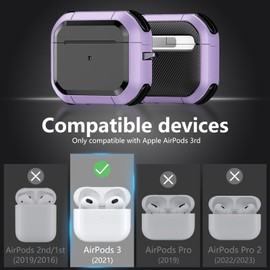 Skyconser AirPods 3rd Generation Case Cover,Military Hard Shell Protective Case with Magnetic Lid,Compatible with MagSafe,Drop Protection AirPod Gen 3 Charging Case 2021-Purple