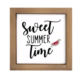 pechpell Sweet Summer Time Sign, 6×6 Inch Wood Framed Summer Decor with Watermelon, Modern Decoration for Home Farmhouse Kitchen Table Shelf Tiered Tray Indoor