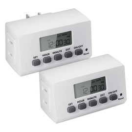BN-LINK Indoor Digital Timer Outlet,24 Hour Light Timer Easy Programmable,Mini 2 Prong Plug in Timers for Electrical Outlets,Lamps,Fans,2 On/Off Programs,2 Pack,15A/1875W, ETL Listed