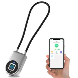 Anweller Fingerprint Cable Lock, Padlock with 38 cm Steel Cable, Padlock Fingerprint with App, Suitable as a Door, Suitcase, Backpack, Gym, Bicycle