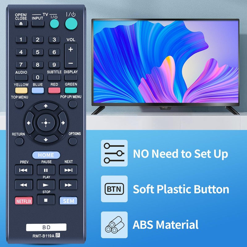 RMT-B119A Replacement Remote Control for Sony BD, Compatible With BDP-S1100