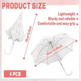 Zansens 4 Pcs Children's Lace Embroidered Umbrella White Wedding Umbrella,Tea Party Decorative Lace Umbrellas,Pet Decoration Umbrellas,for Flower Girl, Wedding Decoration,Stage Performance