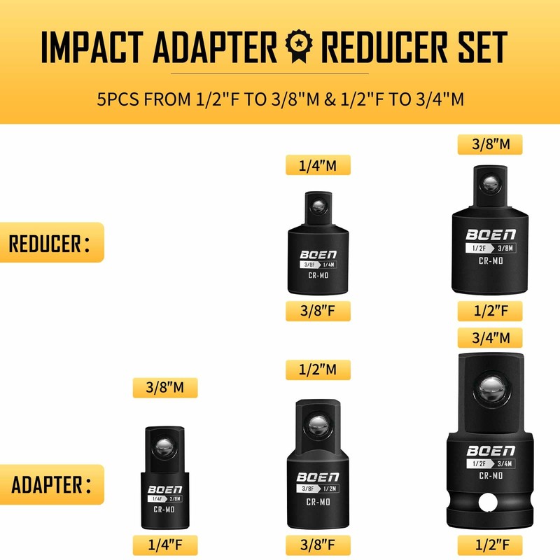 Mr.wintek 5 Piece Impact Socket Adapter Set and Reducer Set,