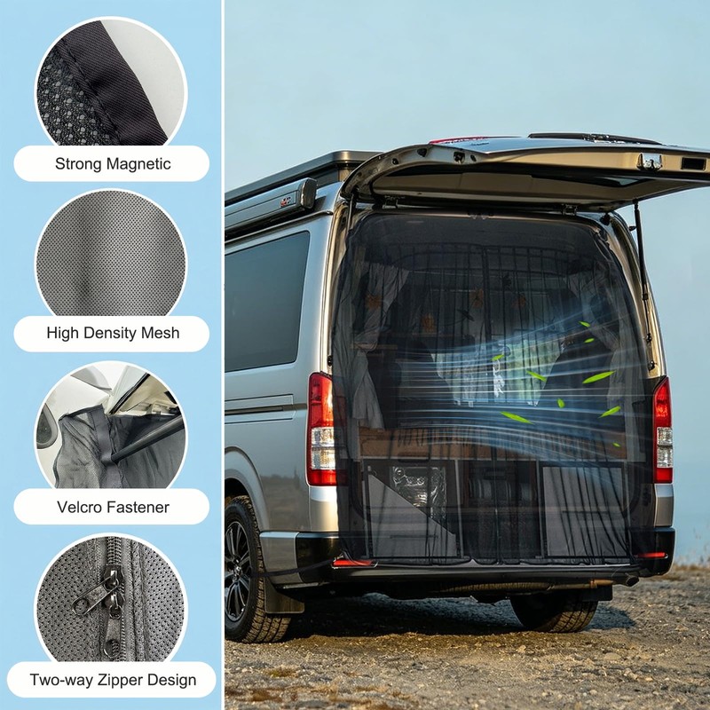190 * 165cm Magnetic Car Tailgate Mesh Screen, Breathable Camping