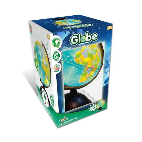 Science4you Illuminated Globe for Children + 8 Years – Interactive Globe and Children's Atlas: Globe Decoration in English with World Map, Game of Knowledge and Geography Game, Educational Games for