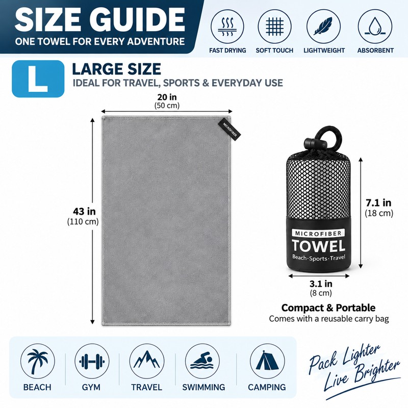 Microfiber Travel Towel for Beach & Gym – Quick-Dry Super