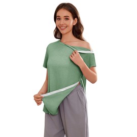 Deyeek Women's Post Shoulder Surgery Shirts Full Open Side Snap Rotator Cuff Clothing After Surgery Short Sleeve Recovery Tear Away Comfortable Dialysis Recovery Shirts Light Green L