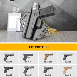 OWB Thumb Break Holster for Glock 17 19 19x 22 23 31 32 45, Full Grain Leather Holster for Glock 17/19, Outside Waistband Concealed Carry Holster, Handmade Leather Holster, Right Hand