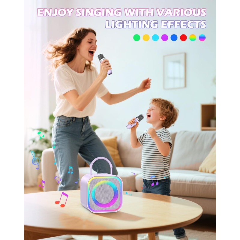 LOFICOPER Mini Karaoke Machine, Portable Bluetooth Karaoke Speaker with 2