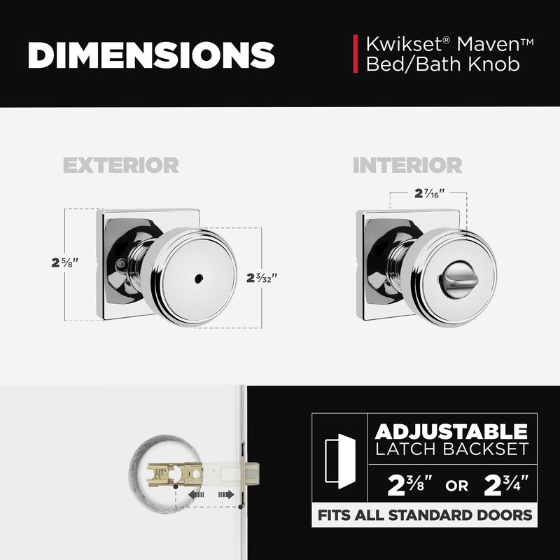 Kwikset Maven Interior Privacy Door Knob with Lock, Square Door
