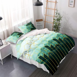 huitutu Striped Bed Linen 135 x 200 cm Green Geometric Duvet Cover Set Microfibre Duvet Cover Striped Pattern Modern Duvet Cover Bed Linen + 1 Pillowcase 80 x 80 cm