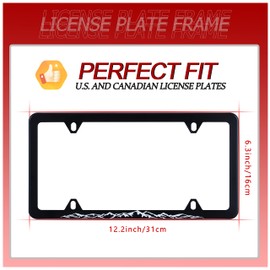 Mountains License Plate Frame Funny Black and White Mountain License Plate Holder Stainless Steel Rust-Proof Auto Parts Personalise Decoration with Screws for Men Women Cover 4 Holes 1pcs