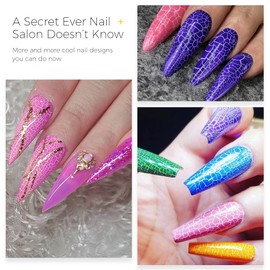 BURANO Crackle Gel Nail Polish, Super Easy Cracked Nail Polish 7 Colors + White Gel Nail Polish Set Air Dry UV Lamp Needed