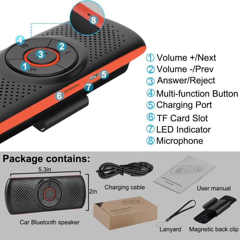SKYBESS Car Bluetooth Speaker for Cellphone, Portable Bluetooth Handsfree Car