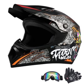 Senhill Motocross Helmet Dirt Bike Helmets Off-Road Helmet with Gloves Goggles for Unisex Adult Youth DOT/FMVSS 218 Approved (X-Large, Black)