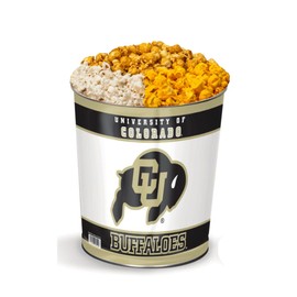 Colby Ridge 3 Way Football Popcorn Tin - White, Caramel, and Cheese Gourmet Craft Popped Gluten Free (3 Gallon - Colorado)