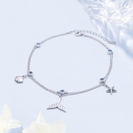 HOOHWE Anklet for Women 925 Sterling Silver Infinity Heart Anklet for Women Classic Adjustable Bead Anklet Bracelets Summer Jewellery for Women and Girls Layered Ankle Bracelet, Sterling Silver