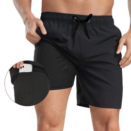 Milaloko Mens Swim Trunks Swimming Shorts Quick Dry Swim Shorts Beach Shorts with Pockets and Compression Liner Black