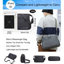 zhongningyifeng Men's Shoulder Bag Nylon Messenger Bag Crossbody Purse Waterproof Lightweight for Travel Work Outdoor (black)