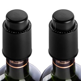 Tapón de botella de vino, bomba de ahorro de vino al vacío que mantiene el vino fresco, conservador de sellador de vino, tapón de plástico negro (2 piezas)