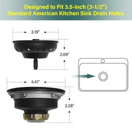 MAX DISPOSER Kitchen Sink Drain Assembly 3-1/2 Inch - Kitchen Sink Strainer Stainless Steel Basket with Stopper - Rustproof & Leak-Proof Design for Standard American Drain Holes, Black