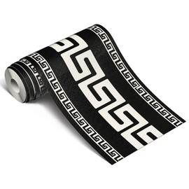 WAPANE 3D Wallpaper Border Peel and Stick 5.1" x 196.8" Self Adhesive Removable Waterproof and Oilproof Wall Border Baseboard for Living Room Bedroom Bathroom Mirror Ceiling Decorative Line, Black