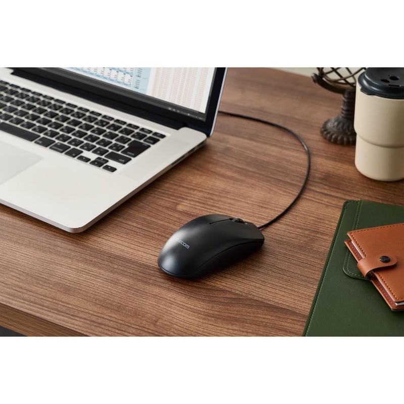 Elecom M-LE10URABK Wired Mouse, Large, 3 Buttons, Symmetrical, Black