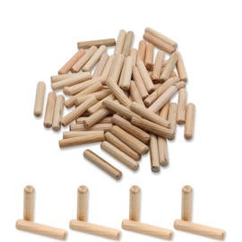 BokWin 100 Pack Wooden Dowel Pins 6mm x 30mm (Approx 1/4" x 1-1/5") Wood Fluted Dowels Rods Kiln Dried Fluted and Beveled, Hardwood Crafts Dowel Pegs