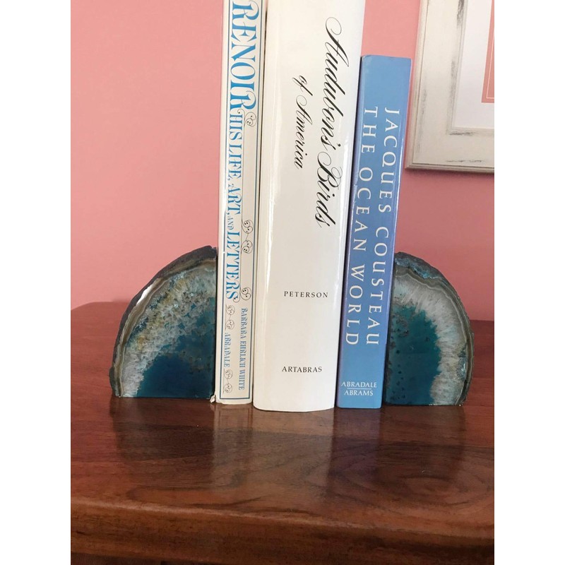 AMOYSTONE Teal / Green Agate Bookends Heavy Book Ends 1