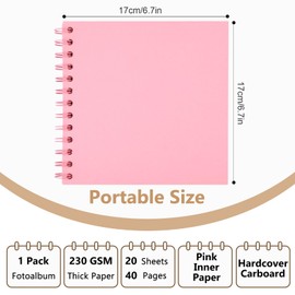 Small Scrapbook, DIY PInk Scrap Book Photo Album with 20 Sheets | 40 Pages Black Papers, Hardback Mini Memory Book to Write in and Photos, Travel, Anniversary, Birthday Christmas Gifts,17x17cm